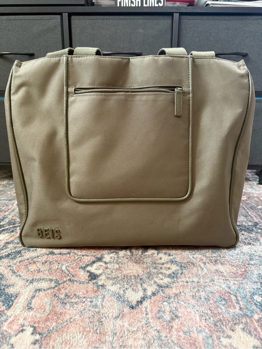 BEIS Olive Green Travel Tote with Front Zip Pocket